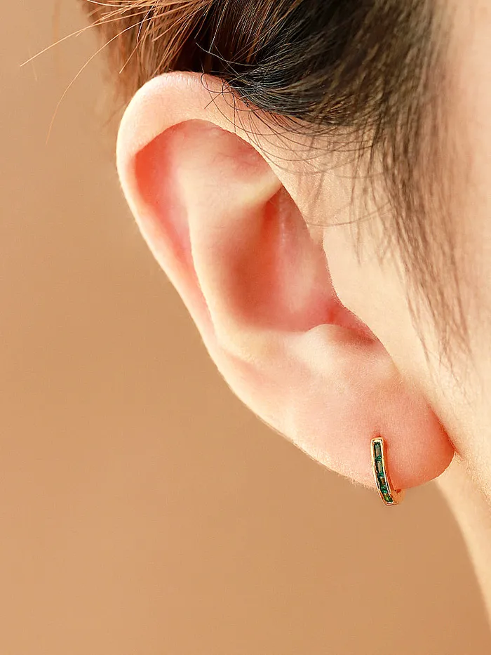 MinimalBijoux Earrings 925 Silver Emerald Cubic Hoop Earring