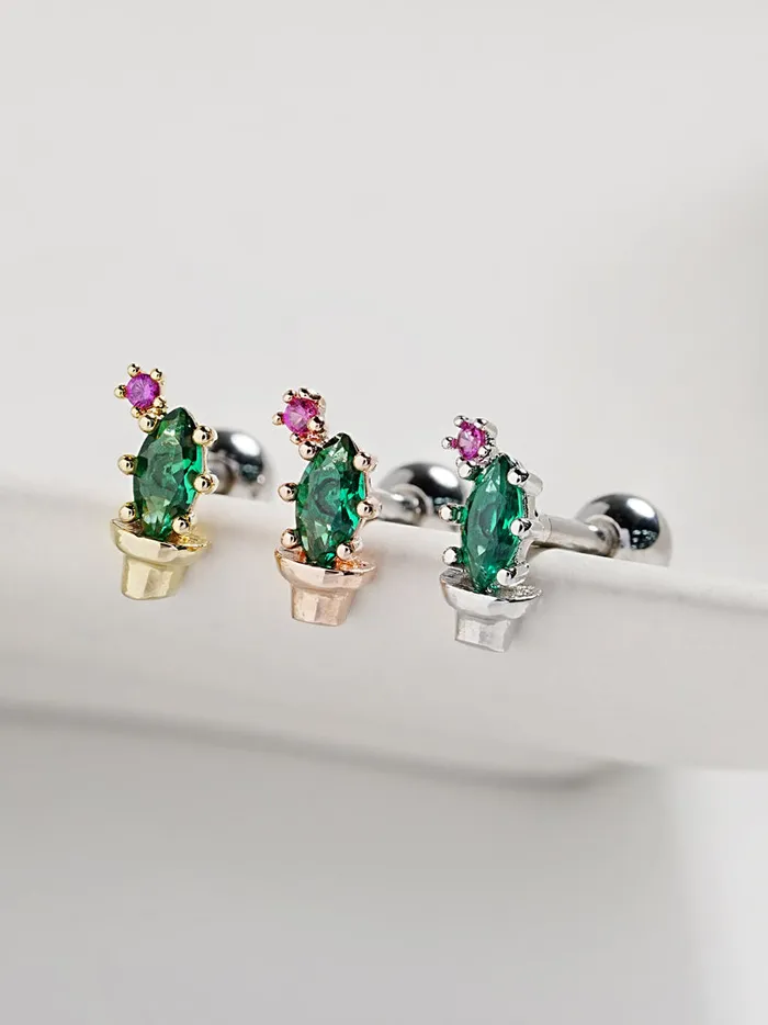 MinimalBijoux Earrings Cactus CZ Cartilage Ear Piercing 18G16G
