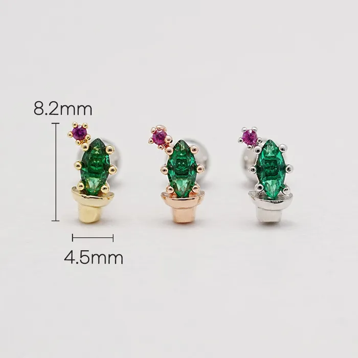 MinimalBijoux Earrings Cactus CZ Cartilage Ear Piercing 18G16G