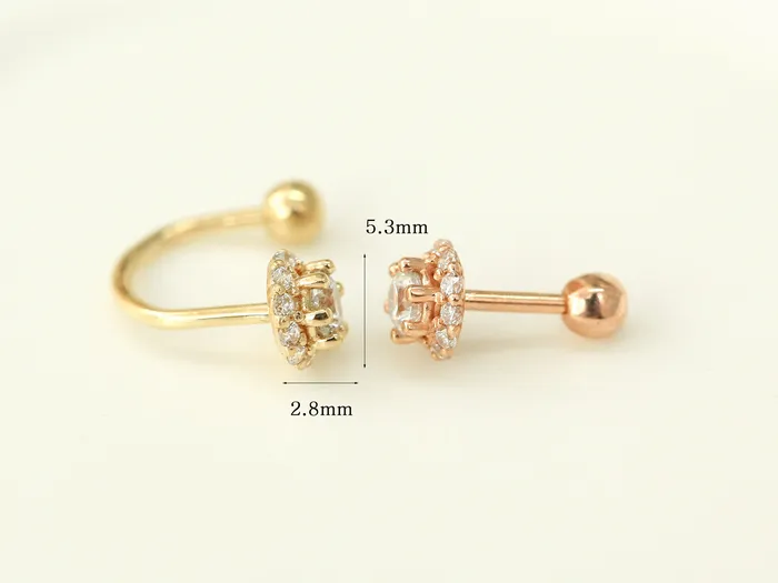 MinimalBijoux PreStyled Sets 14K Gold Cubic Curve Tragus Piercing 18G16G