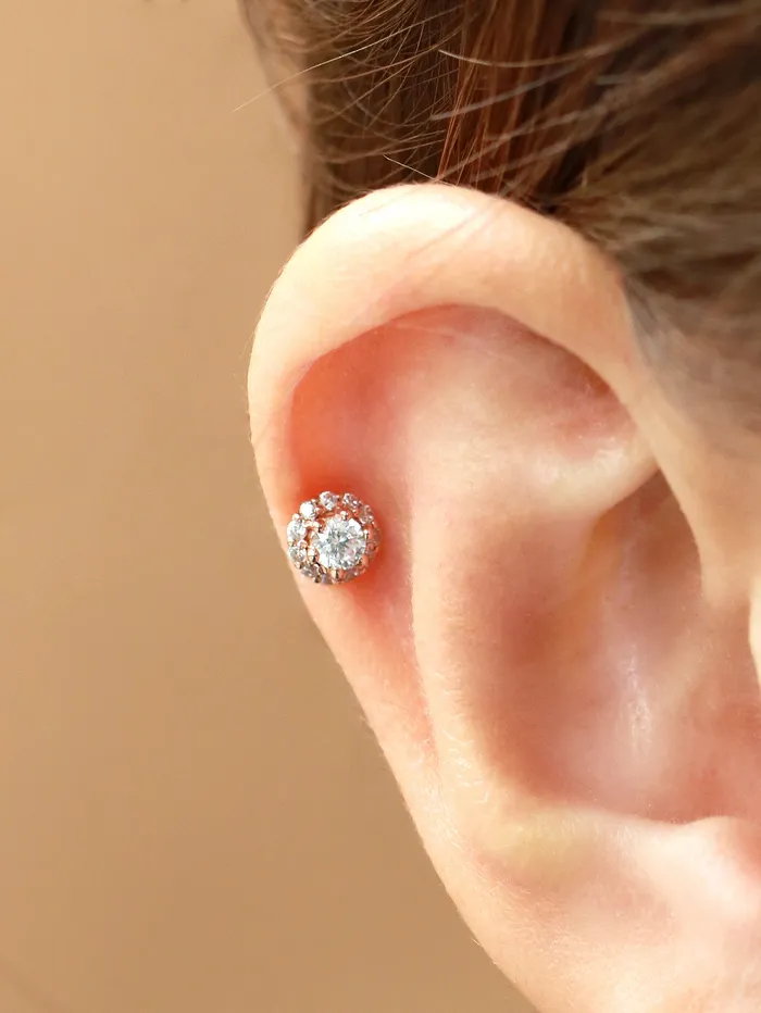 MinimalBijoux PreStyled Sets 14K Gold Cubic Curve Tragus Piercing 18G16G