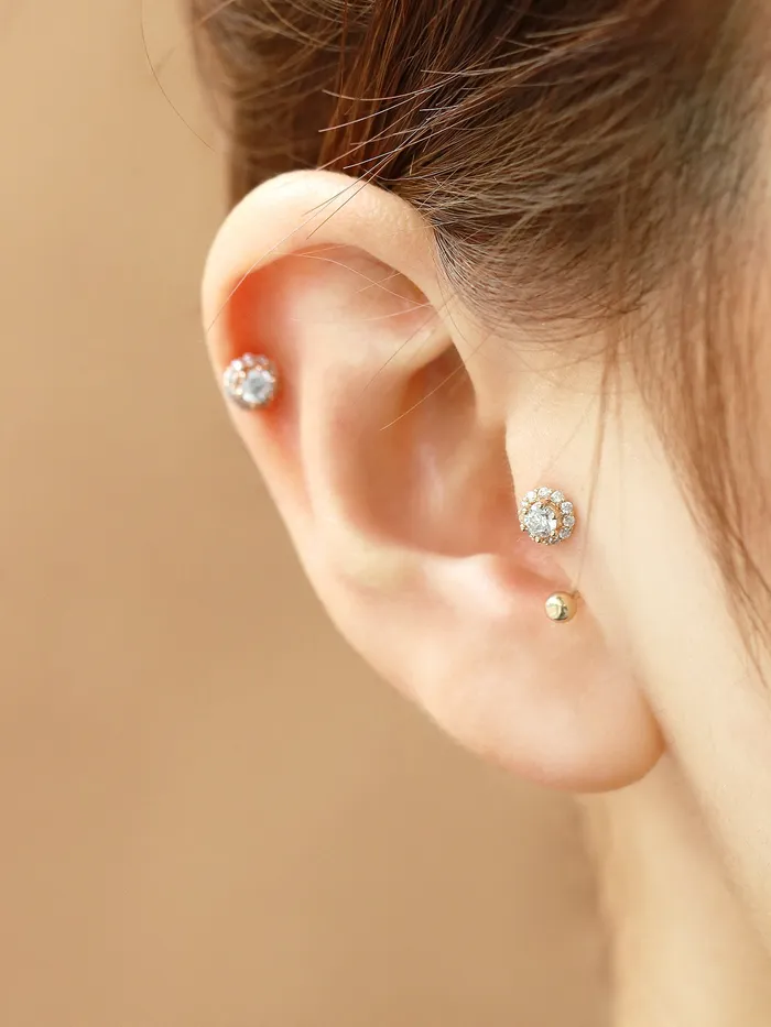 MinimalBijoux PreStyled Sets 14K Gold Cubic Curve Tragus Piercing 18G16G