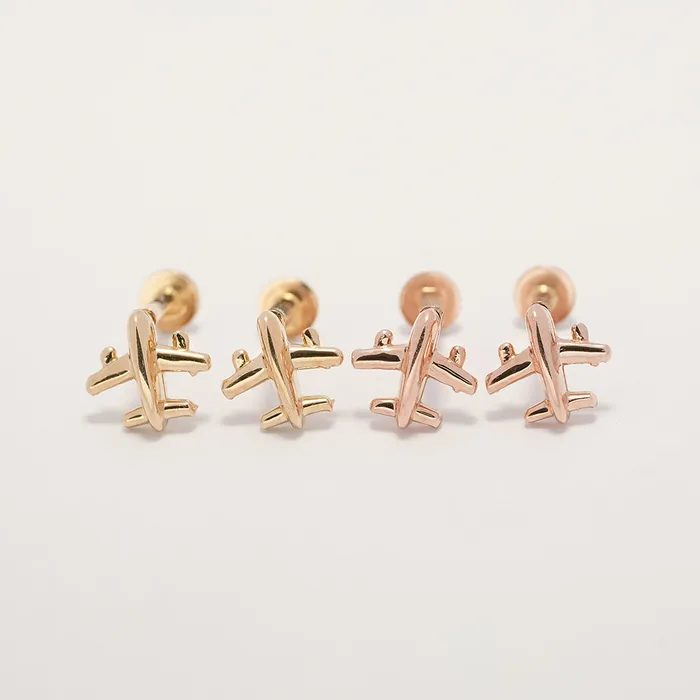 MinimalBijoux PreStyled Sets 14K Gold Mini Airplane Internally Threaded Labret Piercing 18G16G