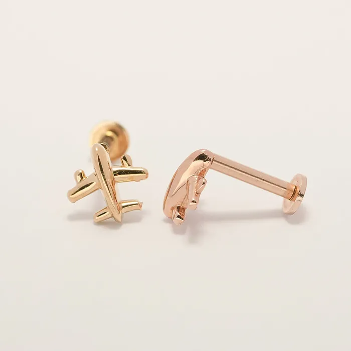 MinimalBijoux PreStyled Sets 14K Gold Mini Airplane Internally Threaded Labret Piercing 18G16G