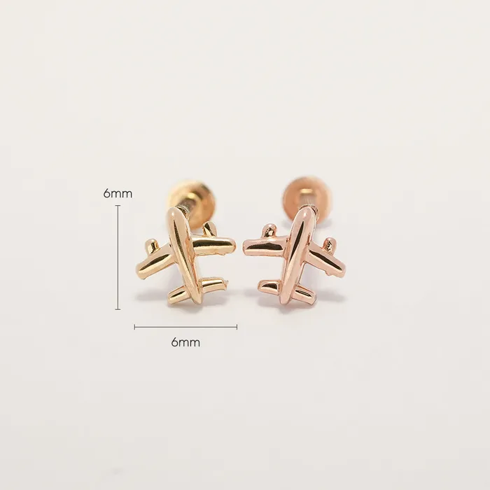 MinimalBijoux PreStyled Sets 14K Gold Mini Airplane Internally Threaded Labret Piercing 18G16G