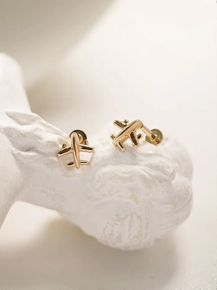 MinimalBijoux PreStyled Sets 14K Gold Mini Airplane Internally Threaded Labret Piercing 18G16G