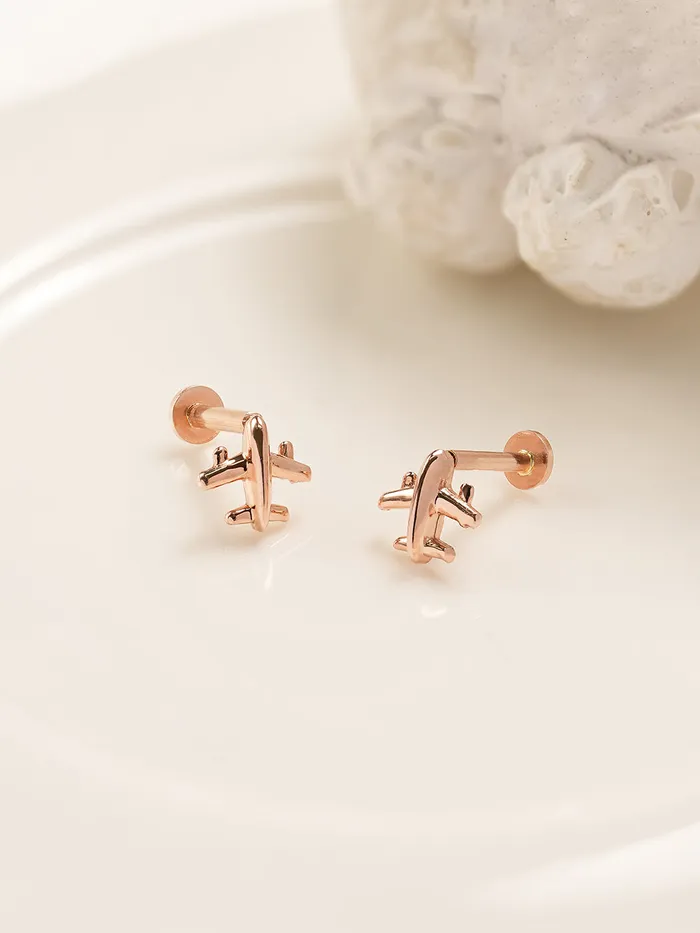 MinimalBijoux PreStyled Sets 14K Gold Mini Airplane Internally Threaded Labret Piercing 18G16G