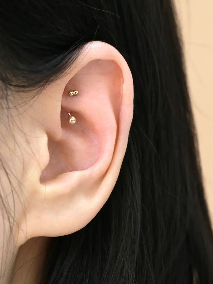 MinimalBijoux PreStyled Sets 14K gold Triangle Ball Rook Piercing 18g16g