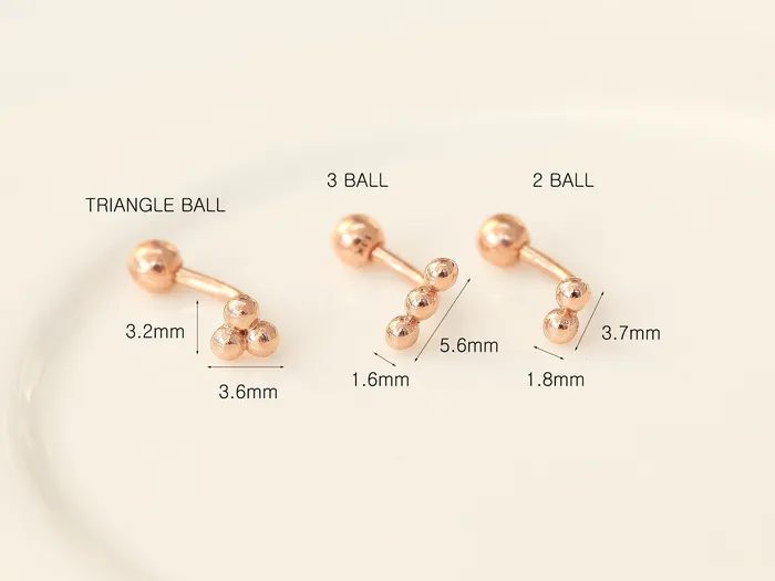 MinimalBijoux PreStyled Sets 14K gold Triangle Ball Rook Piercing 18g16g