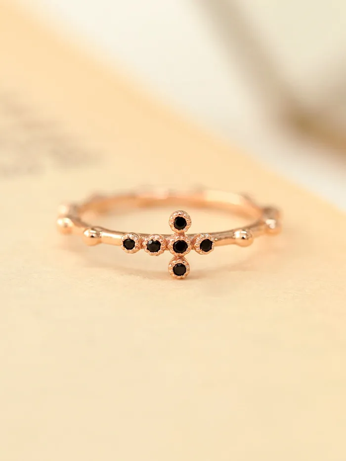 MinimalBijoux Rings 14K 18K Gold Cross Onyx Ring