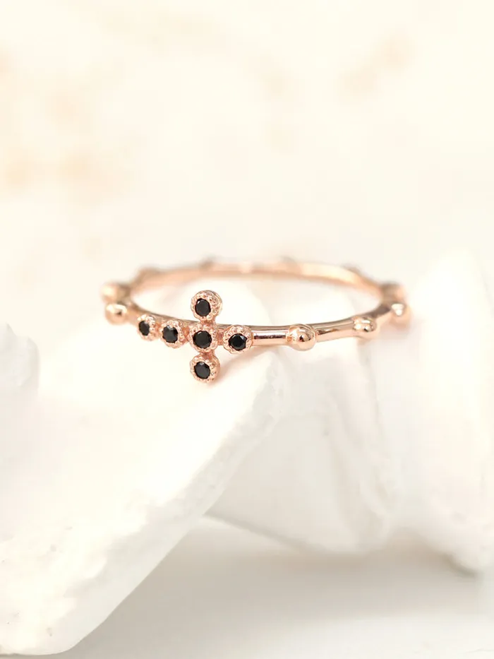 MinimalBijoux Rings 14K 18K Gold Cross Onyx Ring