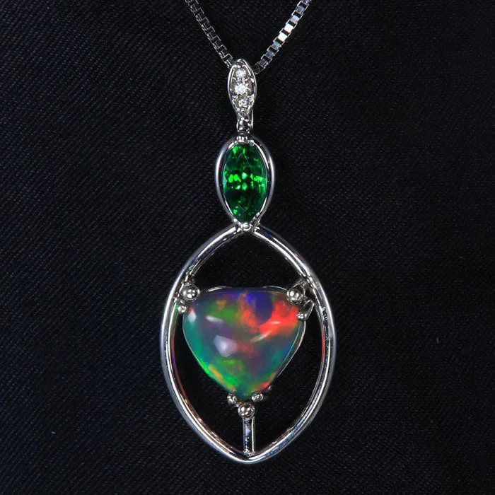 Moriartys Gem Art 14K White Gold Welo Opal and Tsavorite Pendant 164 Carats Necklaces Moriartys Gem Art 14K White Gold Welo Opal and Tsavorite Pendant 164 Carats Necklaces