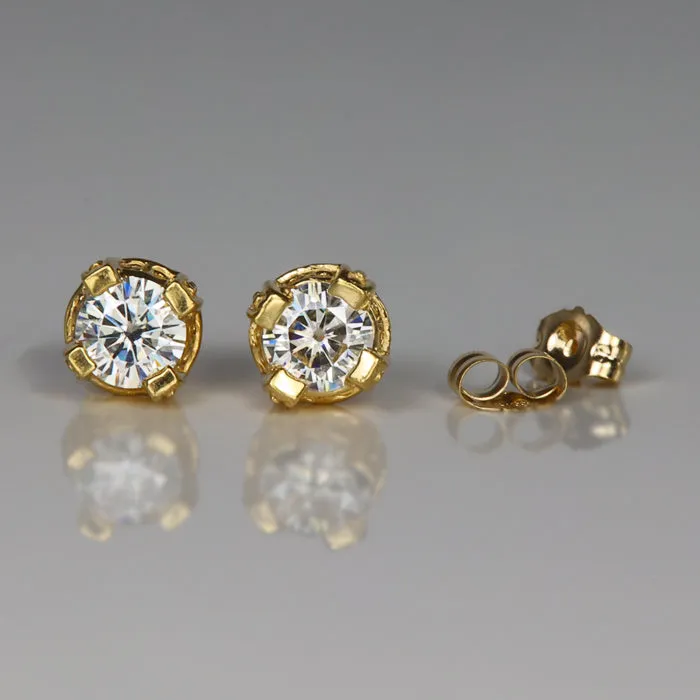Moriartys Gem Art Earrings 14K Yellow Gold Moissanite Stud Earrings