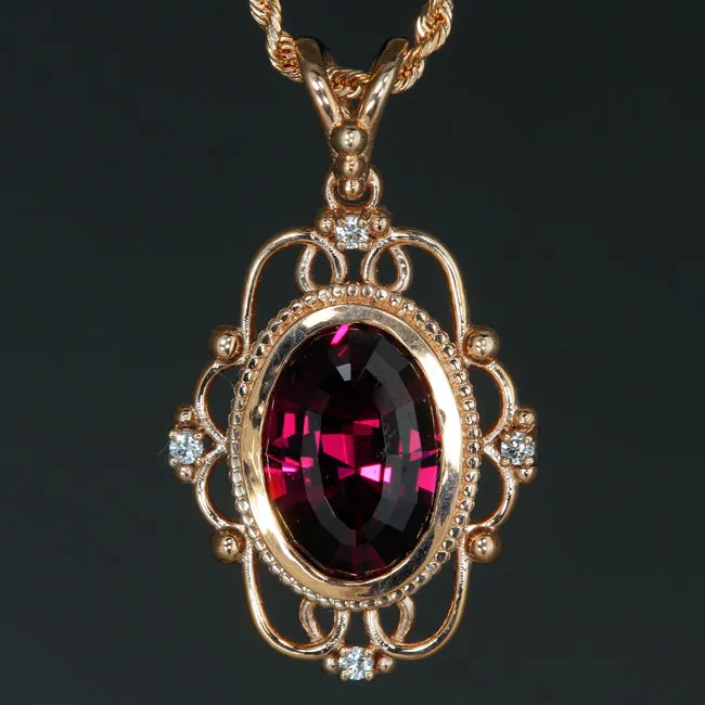 Moriartys Gem Art Necklaces 14K Rose Gold Antique Style Rhodolite Garnet Pendant Moriartys Gem Art Necklaces 14K Rose Gold Antique Style Rhodolite Garnet Pendant