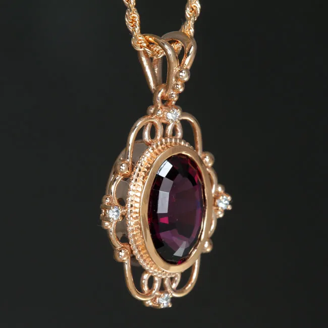 Moriartys Gem Art Necklaces 14K Rose Gold Antique Style Rhodolite Garnet Pendant Moriartys Gem Art Necklaces 14K Rose Gold Antique Style Rhodolite Garnet Pendant