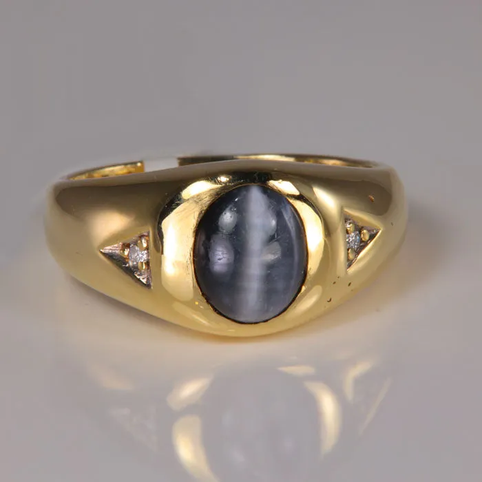 Moriartys Gem Art Rings 10K Yellow Gold Synthetic Catseye and Diamond Ring