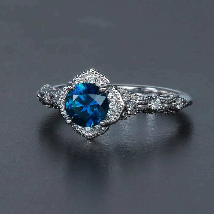Moriartys Gem Art Rings 14k White Gold Montana Sapphire and Diamond Ring 102 Carats Moriartys Gem Art Rings 14k White Gold Montana Sapphire and Diamond Ring 102 Carats