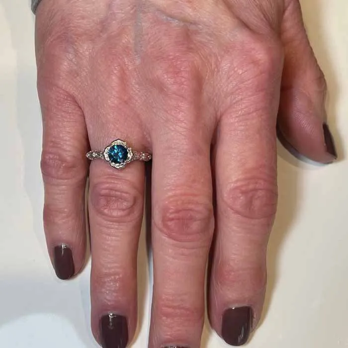 Moriartys Gem Art Rings 14k White Gold Montana Sapphire and Diamond Ring 102 Carats