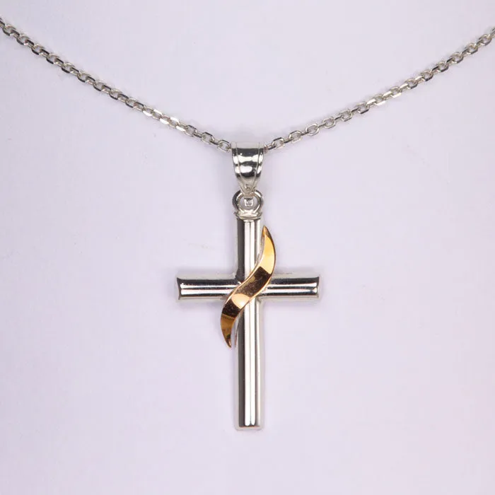 Necklaces 14K White and Plated Rose Gold Cross Necklace Moriartys Gem Art