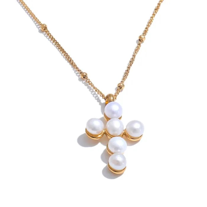 Necklaces Mini Pearl Cross Necklace Mabel Love Co