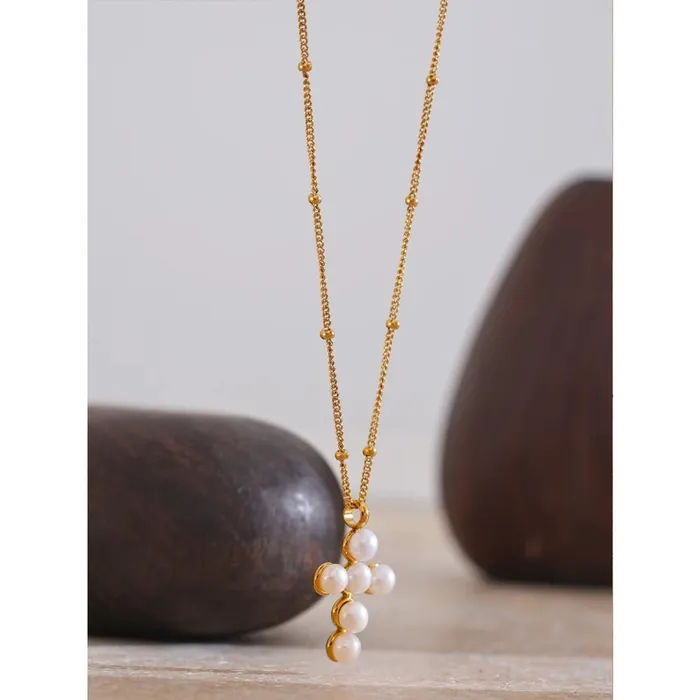 Necklaces Mini Pearl Cross Necklace Mabel Love Co
