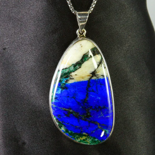 Necklaces Moriartys Gem Art Large Sterling Silver MalachiteAzurite Pendant
