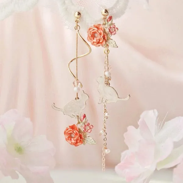 Ornate Flowers Beautiful Cat Earrings CatCurio Pet Store Earrings