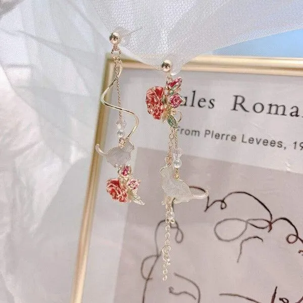 Ornate Flowers Beautiful Cat Earrings CatCurio Pet Store Earrings