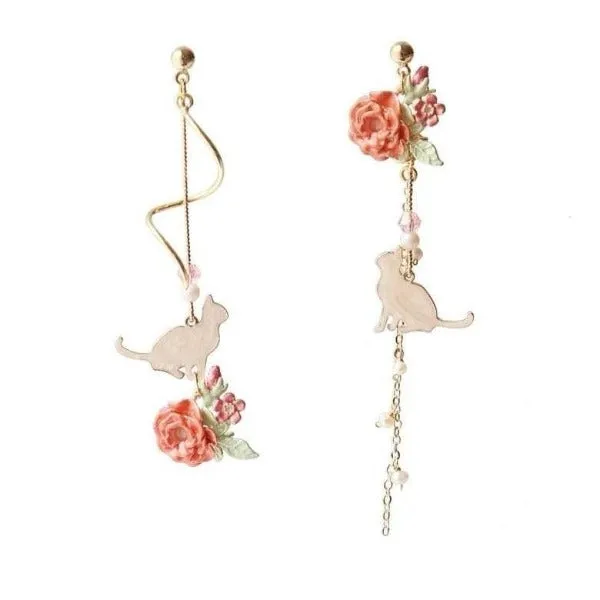 Ornate Flowers Beautiful Cat Earrings CatCurio Pet Store Earrings