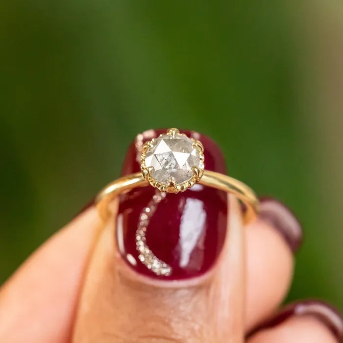 PreStyled Sets 130ct Rosecut Diamond Scallop Cup Solitaire in 18K Yellow Gold Anueva Jewelry