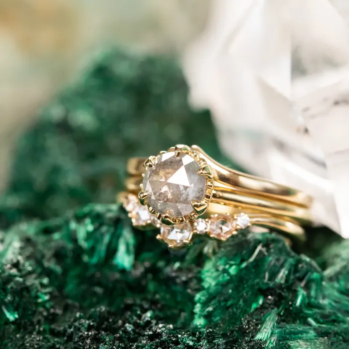 PreStyled Sets 130ct Rosecut Diamond Scallop Cup Solitaire in 18K Yellow Gold Anueva Jewelry