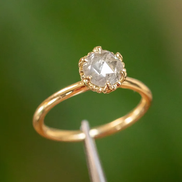 PreStyled Sets 130ct Rosecut Diamond Scallop Cup Solitaire in 18K Yellow Gold Anueva Jewelry