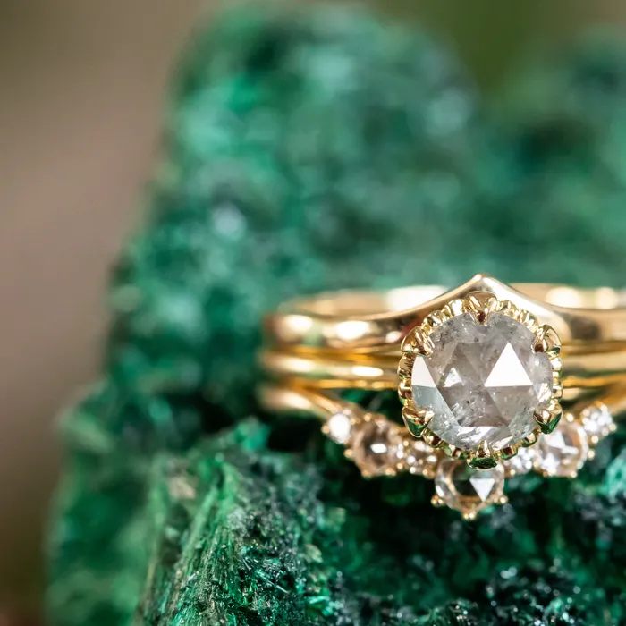 PreStyled Sets 130ct Rosecut Diamond Scallop Cup Solitaire in 18K Yellow Gold Anueva Jewelry