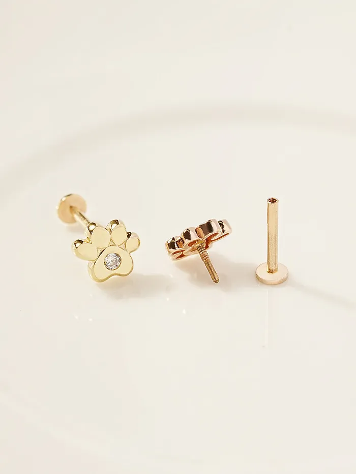 PreStyled Sets 14K Gold Jelly Paw Internally Threaded Labret Piercing 18G16G MinimalBijoux