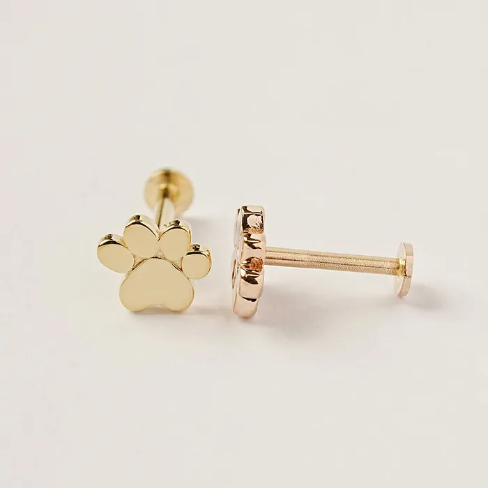 PreStyled Sets 14K Gold Jelly Paw Internally Threaded Labret Piercing 18G16G MinimalBijoux
