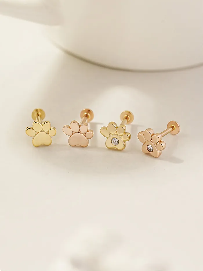PreStyled Sets 14K Gold Jelly Paw Internally Threaded Labret Piercing 18G16G MinimalBijoux