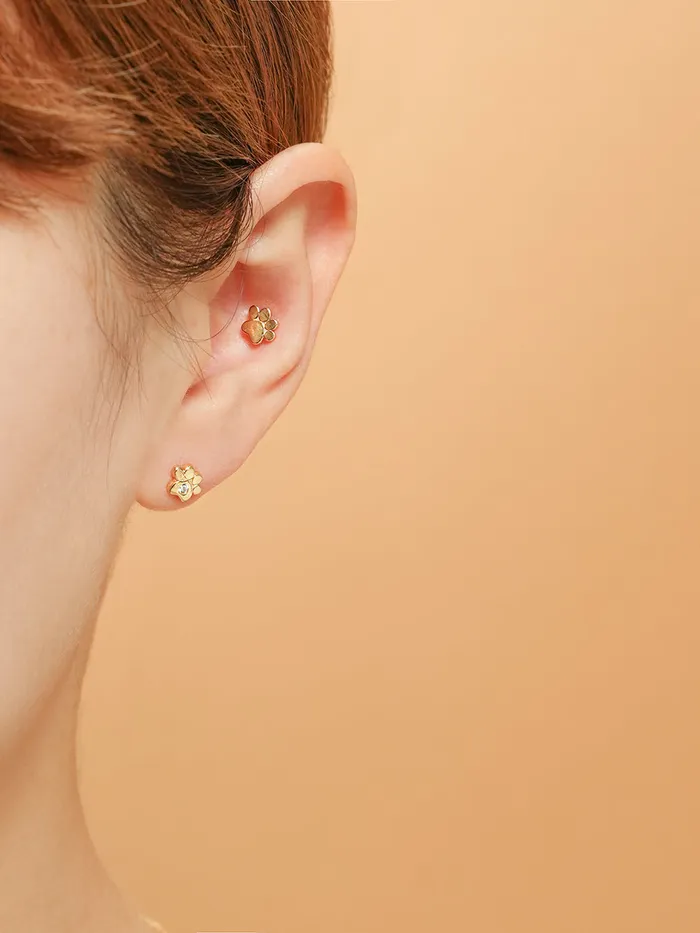 PreStyled Sets 14K Gold Jelly Paw Internally Threaded Labret Piercing 18G16G MinimalBijoux