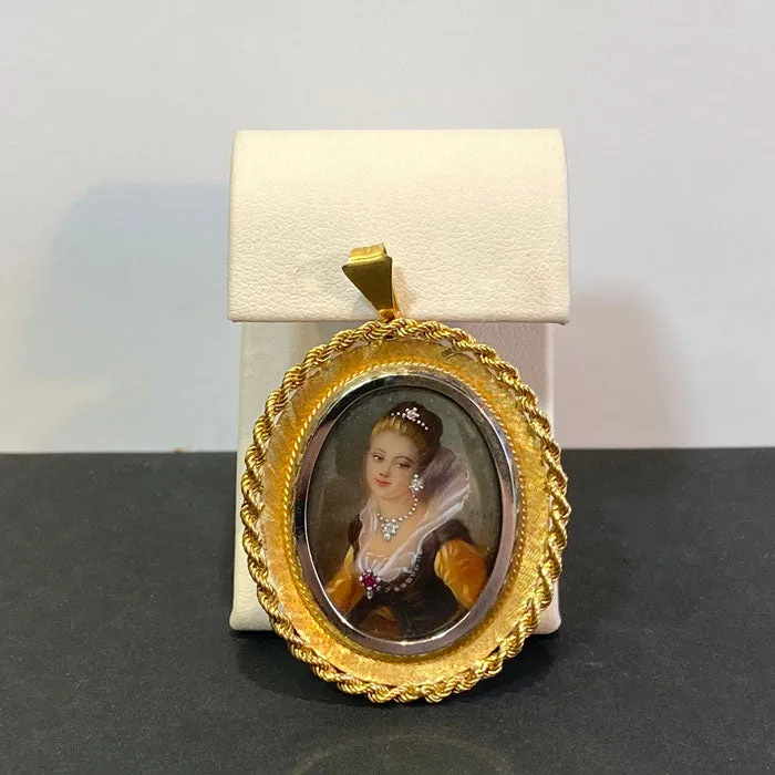 PreStyled Sets 18K Yellow Gold Hand Painted PendantPin with Ruby and Diamond Moriartys Gem Art PreStyled Sets 18K Yellow Gold Hand Painted PendantPin with Ruby and Diamond Moriartys Gem Art
