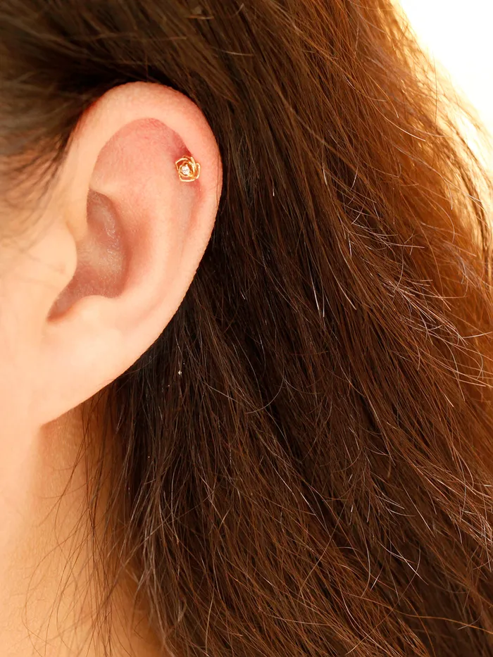 PreStyled Sets MinimalBijoux 14K Gold Mini Cubic Rose Internally Threaded Labret Piercing 18G16G