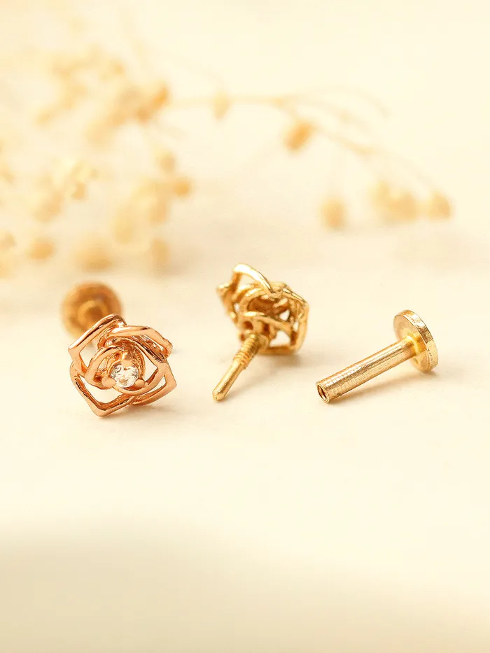 PreStyled Sets MinimalBijoux 14K Gold Mini Cubic Rose Internally Threaded Labret Piercing 18G16G