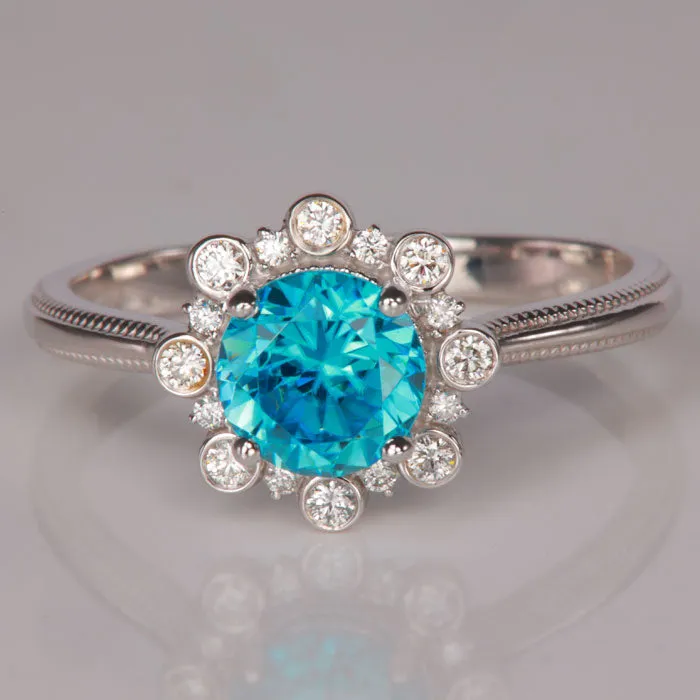 Rings 14K White Gold Blue Zircon and Diamond Ring 170 Carats Moriartys Gem Art Rings 14K White Gold Blue Zircon and Diamond Ring 170 Carats Moriartys Gem Art