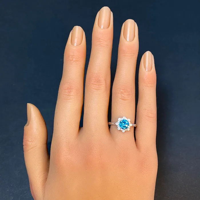 Rings 14K White Gold Blue Zircon and Diamond Ring 170 Carats Moriartys Gem Art