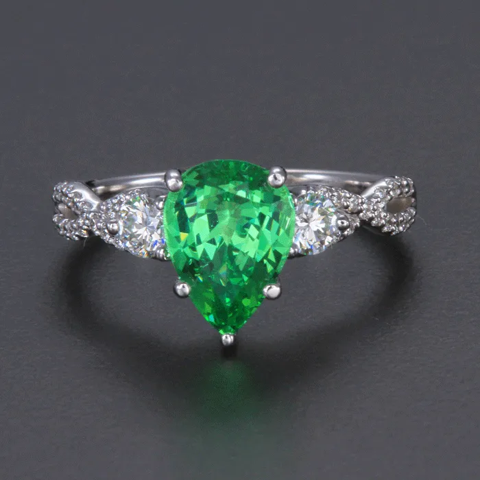 Rings 14K White Gold Pear Shape Merelani Mint with Diamond Ring 273 Carats Moriartys Gem Art Rings 14K White Gold Pear Shape Merelani Mint with Diamond Ring 273 Carats Moriartys Gem Art
