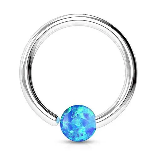 Rings 16g Stainless Fixed Opal Bead Ring Tulsa Body Jewelry