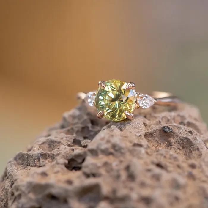 Rings 266ct Parti Madagascar Sapphire and Diamond Three Stone Ring in 14K Rose Gold JEWELMINE GEMS