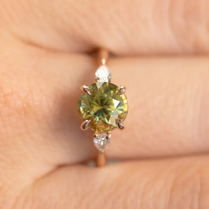 Rings 266ct Parti Madagascar Sapphire and Diamond Three Stone Ring in 14K Rose Gold JEWELMINE GEMS