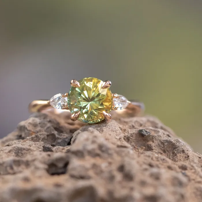 Rings 266ct Parti Madagascar Sapphire and Diamond Three Stone Ring in 14K Rose Gold JEWELMINE GEMS