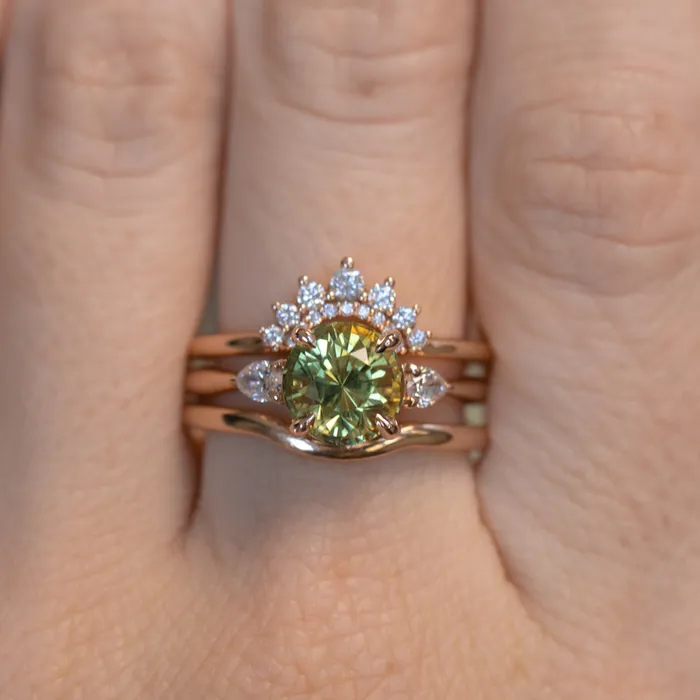 Rings 266ct Parti Madagascar Sapphire and Diamond Three Stone Ring in 14K Rose Gold JEWELMINE GEMS