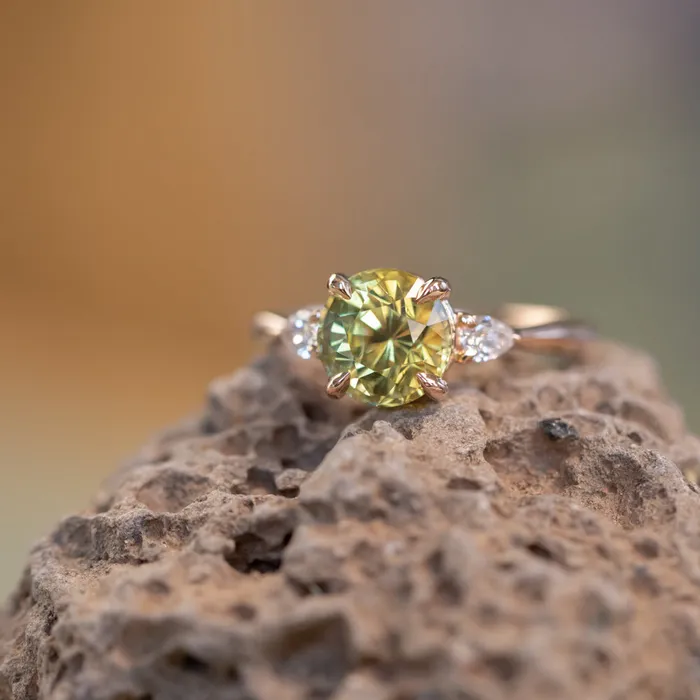 Rings 266ct Parti Madagascar Sapphire and Diamond Three Stone Ring in 14K Rose Gold JEWELMINE GEMS