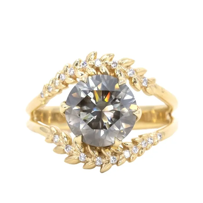 Rings 301ct Round Grey Diamond Double Curved Vine Prong Set Ring in 18k yellow gold Anueva Jewelry Rings 301ct Round Grey Diamond Double Curved Vine Prong Set Ring in 18k yellow gold Anueva Jewelry